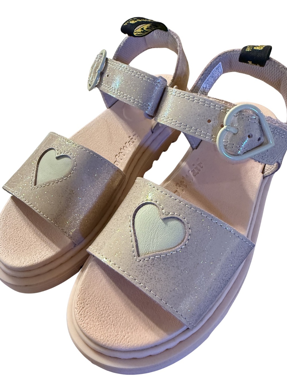 Dr. Martens Girls' Marlowe Glitter Heart Strap Sandals - Light Pink